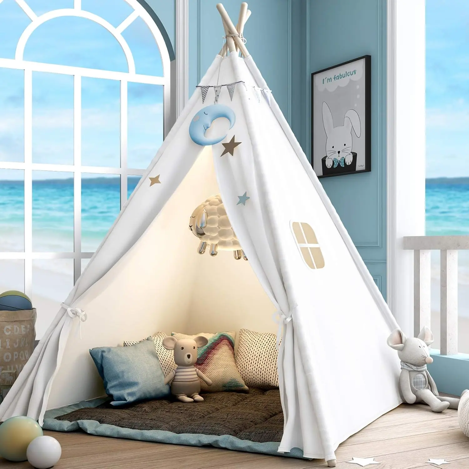 Kids Teepee Tent – Portable Play Tent for Toddlers & Children, Indoor Outdoor Playhouse, Foldable Kids Tent for Bedroom, Backyard, Camping & Playroom, Perfect Gift Idea for Boys & Girls