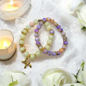 Pastel Balloon Dog Charm Bracelet Stack – Handmade Glass Beaded Jewelry