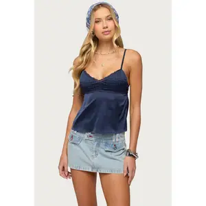 Blanca Satin Effect Lace Trim Tank Top