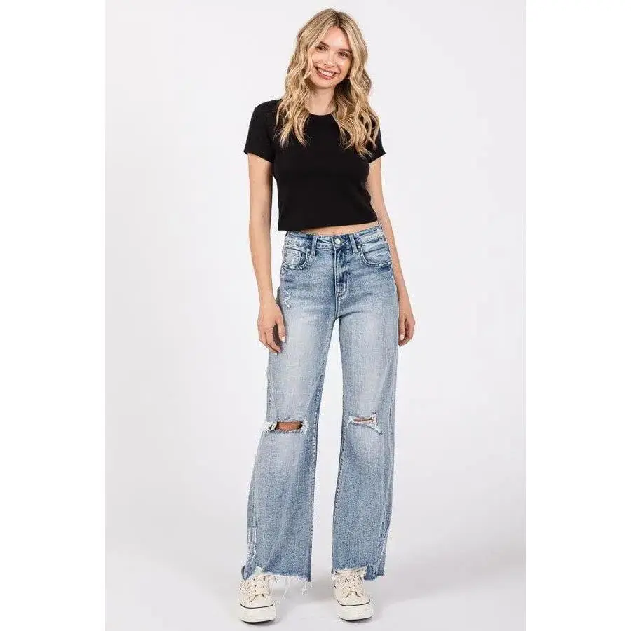 Petra153 Distressed High Rise Comfort Vintage Flare Jeans