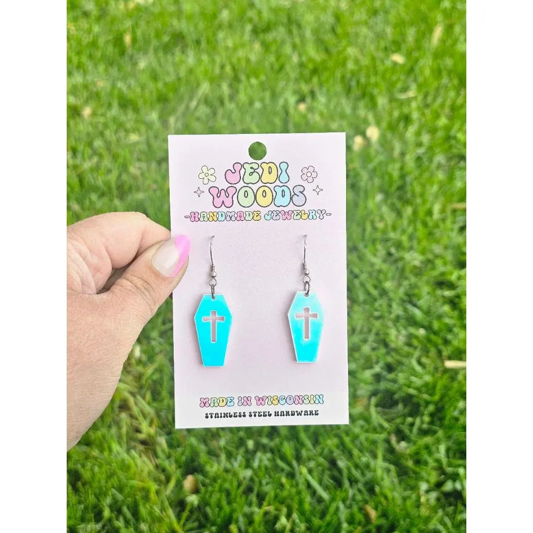 Iridescent Color Changing Coffin Earrings
