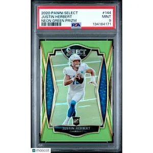 Justin Herbert 2020 Panini Select #144 Neon Green Prizm 32/49 Rookie PSA 9