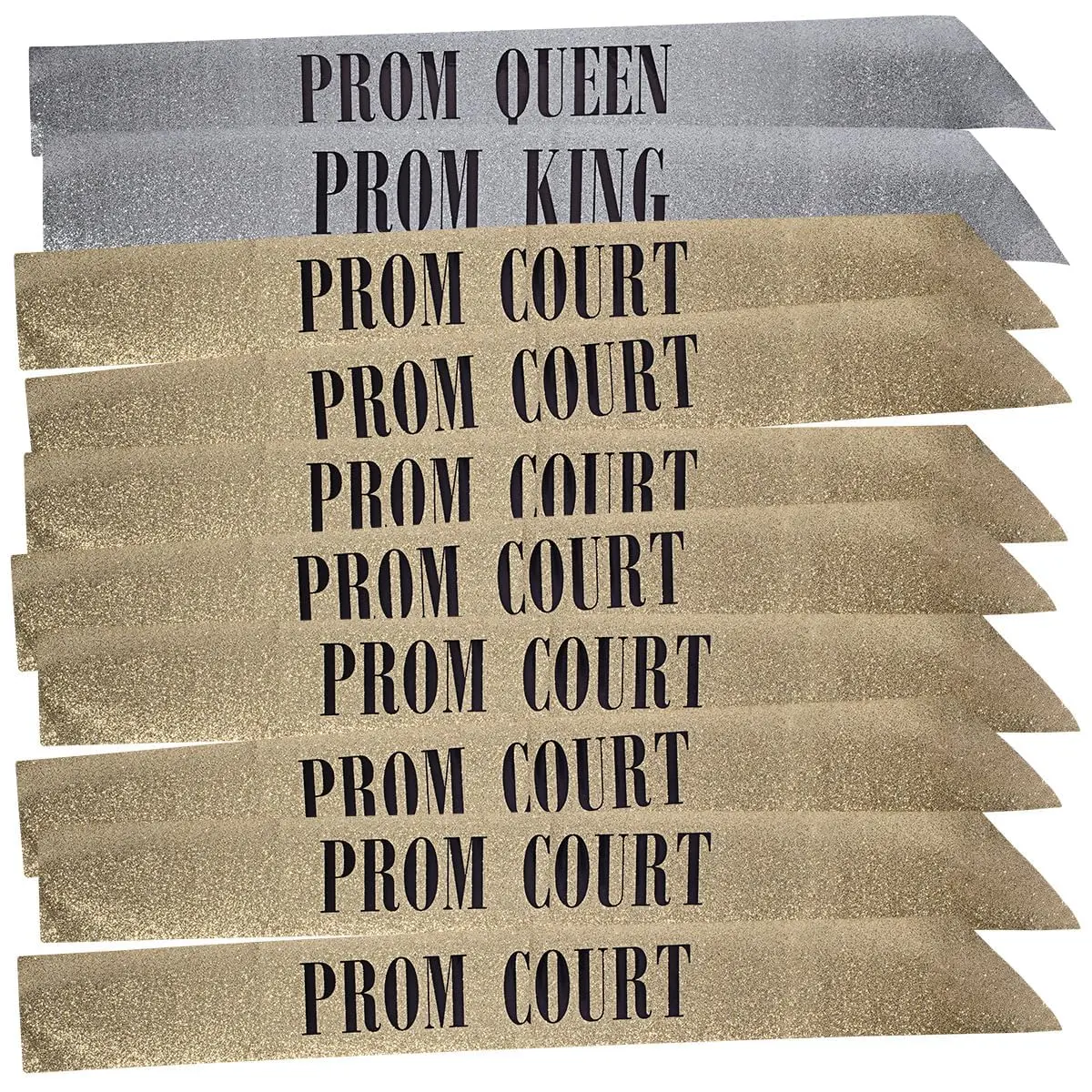 Anderson's 10-Piece Glitter Royalty Sashes Set, 3.75"x62" Silver & Gold with Black Lettering for Prom King/Queen/Court, High School Coronation Gifts & Formal Party Supplies