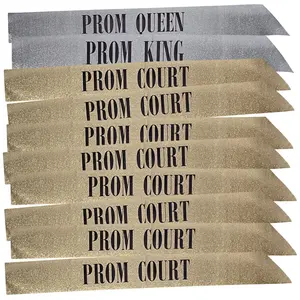Anderson's 10-Piece Prom King, Queen & Court Glitter Sashes Set with Black Lettering, 3.75" x 62" Silver & Gold Glitter Royalty Sashes for High School Prom Coronation & Formal Events, 10 Piece Set