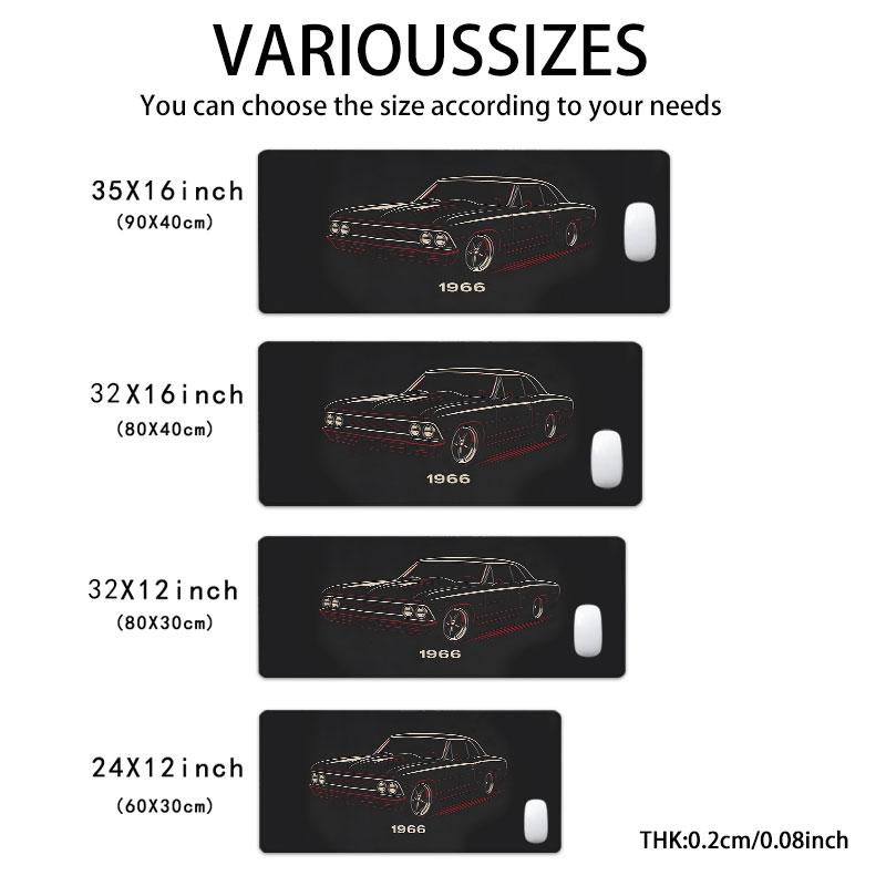 Classic black muscle car large-sized gaming mouse pad, vintage automotive design desktop protection pad, anti-slip rubber lock edge high-definition printing, suitable for computers, laptops, offices, homes, schools, as a gift for family and friends.