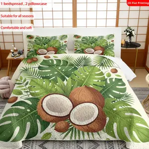 3pcs, 2D flat print Tropical Palm Leaf Coconut Pattern Bed Cover Set, Multiple Sizes Available, Bedding Set, Festive Decorative Bedding, Ideal for Bedroom Décor(1 bedspread , 2 pillowcase)
