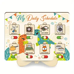 Wooden Task Completion Board Planning Board My Daily Responsibilities with 24pcs Replaceable Accessories Chore Chart Sliding Routine Chart Dinosaur Park Design Christmas Thanksgiving Gift