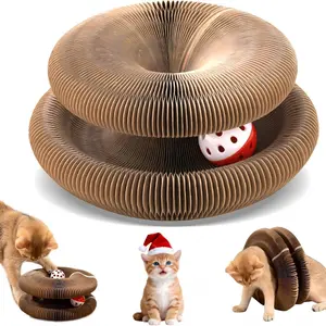 Cat Toy, Magic Organ Cat Scratch Board, Compact Cats Accordion Toy, Interactive Cardboard Cat Scratcher Pad Toys with Bell Ball for Kittens Indoor Exercise, Magic Organ Cat Scratcher Board