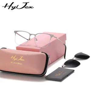 HyJex 2-in-1 Magnetic Clip On Versatile Half-Frame Glasses, Polarized Portable Square Frame Glasses