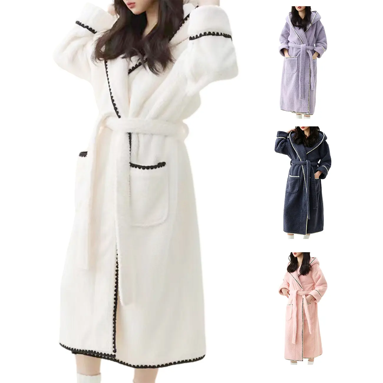 Arssm Womens Fluffy Robe Hooded Plush Long Bathrobes Fuzzy Thick Warm Housecoat Soft Loungewear