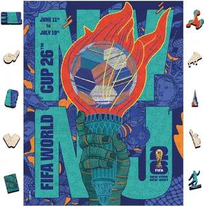 FIFA World Cup 2026 City Puzzle NYNJ Poster - Wooden Puzzle for Adult, 200 Pieces Unique Shape Puzzle, 5MM Thick, Creative Collectible Gift for Fans, Officially Licensed Product, 9.3x11.8''
