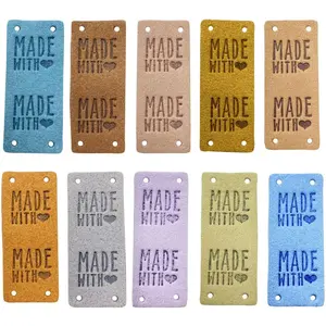 50 count PU Leather Label Faux Leather Handmade Sew on Tag Label Handmade Embossed Tag Embellishment Crochet Knit DIY Jeans Bags Shoes Hat(MWL, 10c)