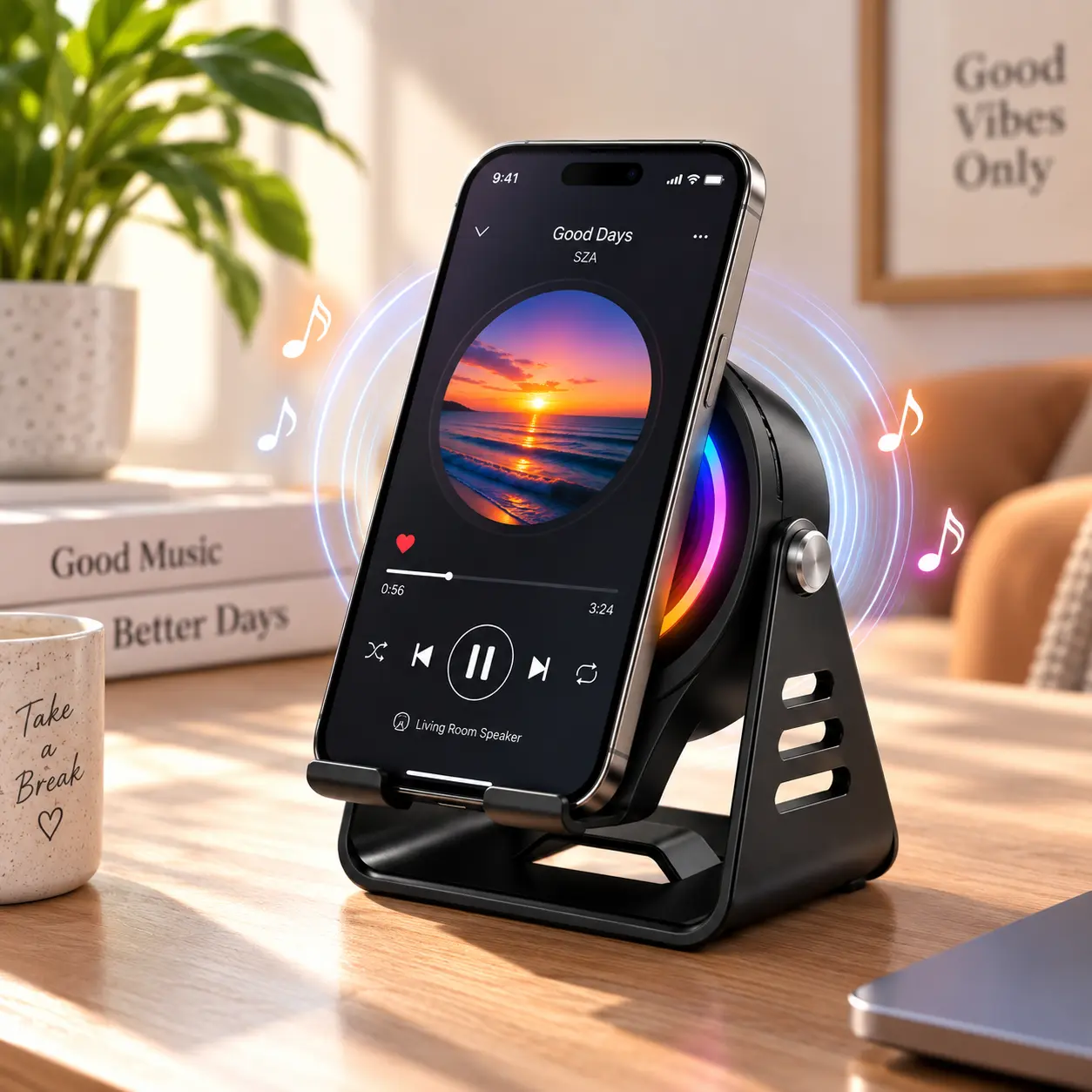ULIMIED Contact Speaker Phone Holder Stand, 7-in-1 with 1500mAh Power Bank & Ring Light, 360° Rotatable Desktop Stand, Hands-Free Video Call, Back to School Gift