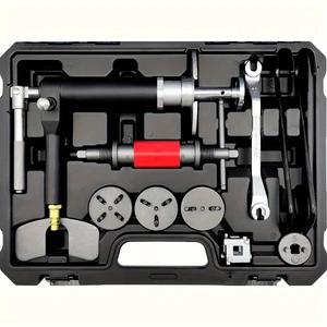 Carbon Steel Pneumatic Brake Caliper Compressor Wind Back Tool Kit - 10PC Set with 3 Adjustable Drive Key Disc Adapters, 22 Versatile Adapters, Caliper Press for Hands-Free Effort Car Brake Repair