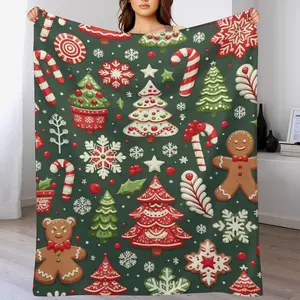 Vintage Christmas Series Christmas Tree Lollipop Flannel Blanket, Christmas Gift for Men Women Family Boyfriend Girlfriend Friends, Comfortable Sofa Bed, Multiple Sizes Office Blanket