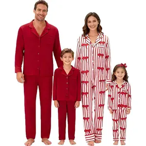 FOCUSNORM Valentine's Day Family Pajamas Matching Sets Button Down Pajamas Santa Claus Holiday Festival Sleepwear 2 Piece Xmas Loungewear