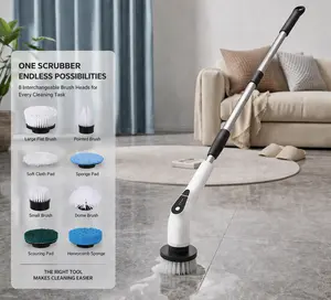 Daily Collective ProSpin Electric Spin Scrubber - Cordless Power Scrubber with 8 Brush Heads, 5 Speeds (Up to 470 RPM), 3 Adjustable Lengths w/ Detachable Extension Pole, IPX7 Waterproof Cleaning Brush for Bathroom, Kitchen, Floor & More