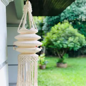 Macrame Lamp Shade Wall Hanging Boho Bohemian Pendant Light Cover for Party Home & Backyard Decoration Handcrafted Eco-Friendly Cotton 23" L x 9" W Ivory