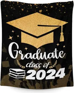 Graduation Blanket Gift - Soft Lightweight Class of 2024 Throw Blanket for Her or Him - Flannel 40"x50" Graduate Blankets for High School College - Black Senior Throws Graduation Gifts