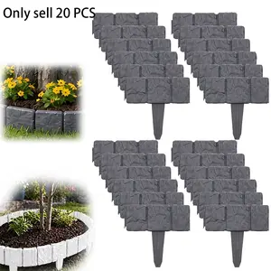 20 PCS Imitation Stone Garden Fence, Garden Edging Stone Look Border, Faux Stone Garden Border, Decorative Flower Bed Fence for Landscaping, Panels Flower Bed Path Lawn Outdoor Picket Yard Grass Edge