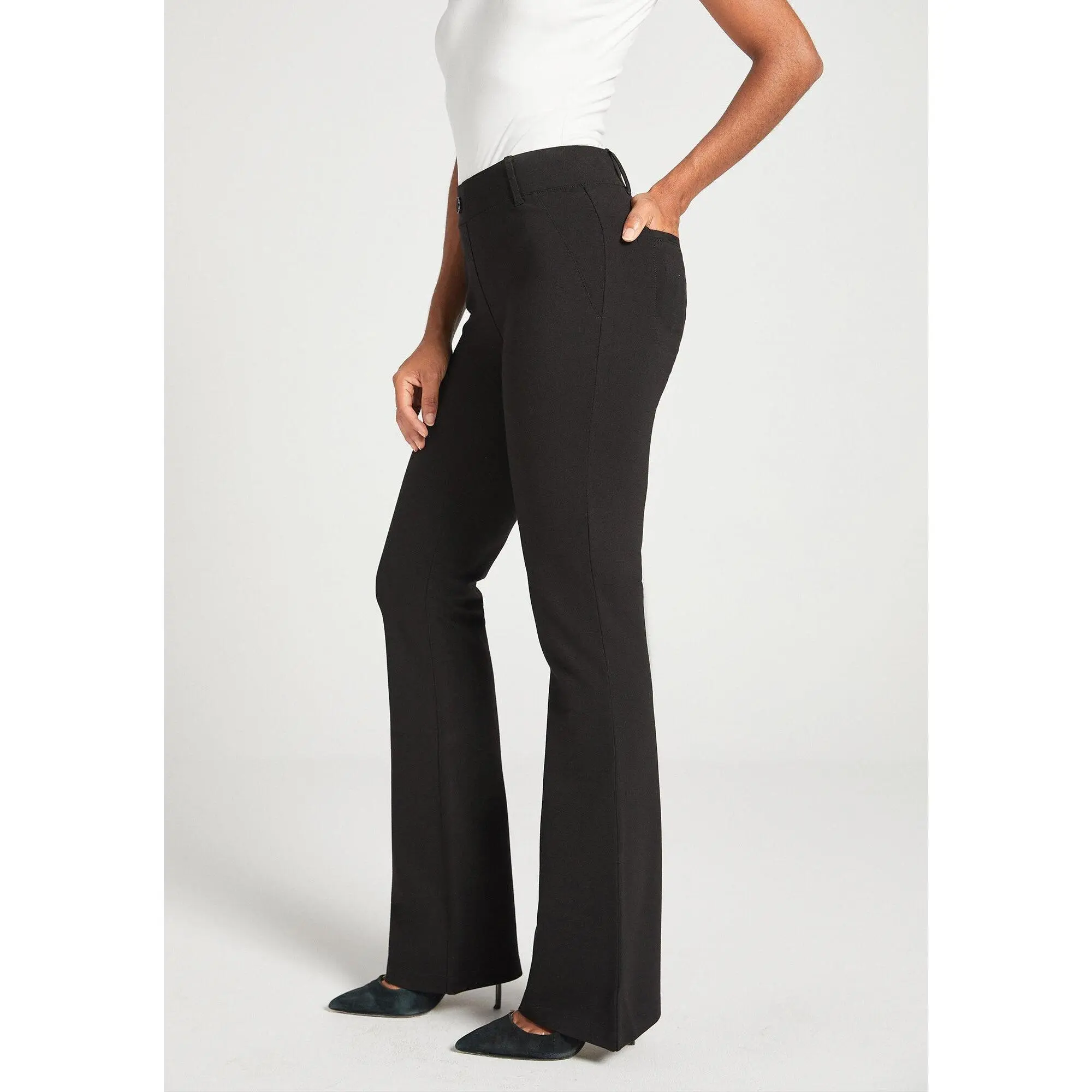 Betabrand Two-Pocket Dress Pant Yoga Pants Bootcut Leg Pull On Wrinkle Resistant - Black (XS-XXL Regular, Petite, Long) Stretch Ponte Knit