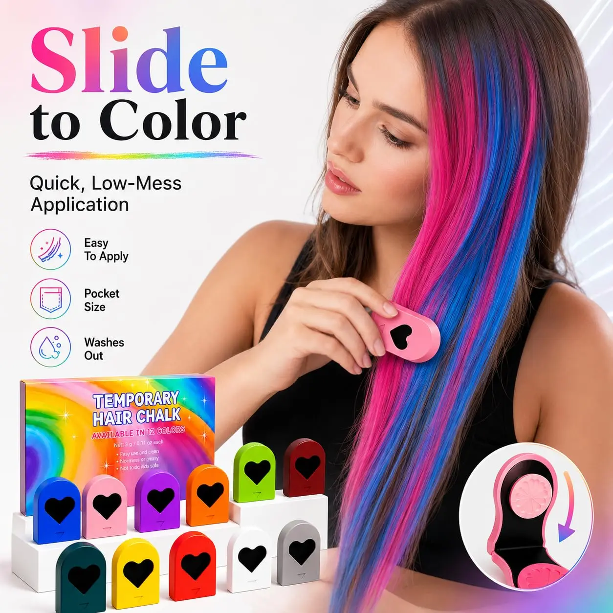 6/12 Bold Vibrants Temporary Hair Chalk Dye,Easily Washed Pocket-Size Haircare,Washable Color Makeup for Events & Fun,DIY Hair Styling(Matte)