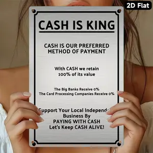 2D Flat - 7.9 × 11.8 inches, iron art painting 'Cash is King' brushed metal sign, perfect room decoration