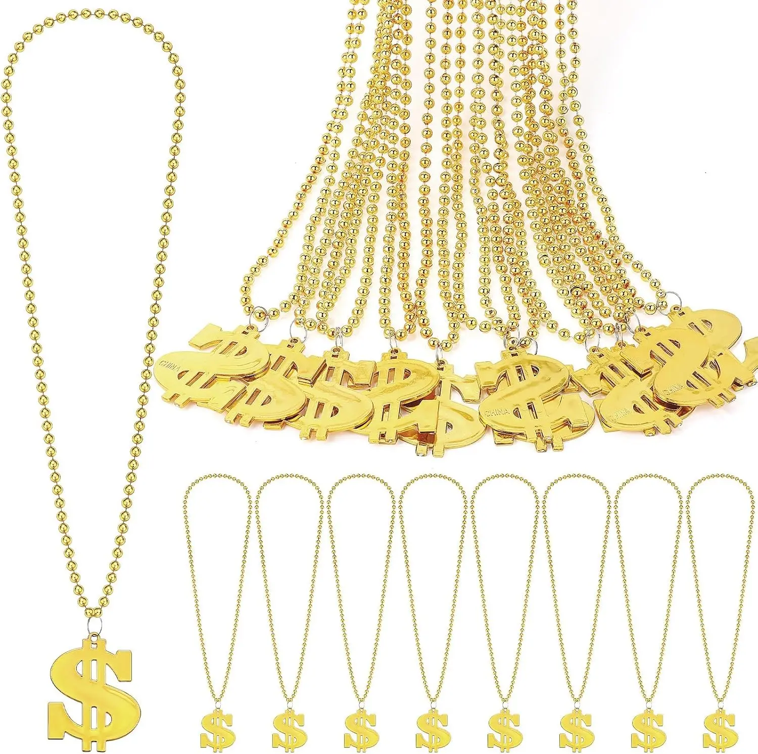 Dollar Sign Necklaces Fake Dollar Chain Bling Jewelry Mardi Gras Beads for Gangsta Hip Hop Casino Carnival 250th Anniversary 1776-2026 Buchona Party Parade