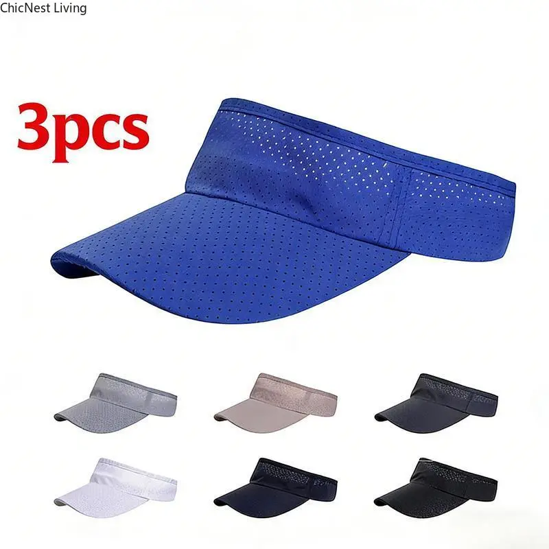 Adults' 3-Pack Microfiber Quick-Drying Topless Baseball Hat - Long Brim, Embroidered, UV Protection Topless Shade Cap for Tourists, All-Seasons Universal Sun Protection (Wholesale Available)