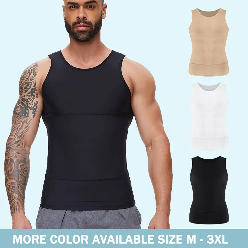 CATTIBOR 1/2 Pack Men Plain Color Compression Vest Shapewear Tank Top,Men Abdomen Sleeveless Running Workout Fitness GYM Tank Tops Shirts Menswear GYM Shirts,Back to School Outfits,Boys Underwear,Men Sport and Fitness Wear