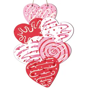 Wooden Valentine Heart Door Decor, Love Wooden Sign, Candy Style Art Decoration, Perfect for Home Front Door, Wedding Party, Farmhouse, Heart Shaped Decor