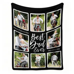 Custom Best Dad Ever Photo Flannel Throw Blanket, Personalized 8 Picture Collage Pattern Soft Cozy Warm Nap Blanket for Couch Bedroom, Father's Day Gift for Dad from Kids, Christmas Birthday Present