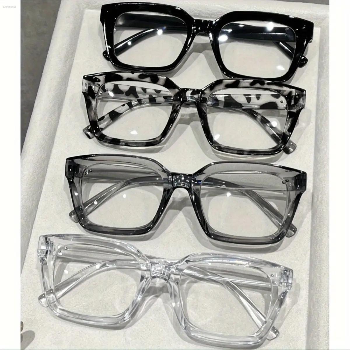 Blue Light Glasses 4-Pack Anti Blue Light Computer Glasses Square Transparent Frame Flat Lens Lightweight Eyewear for Office Work Screen Gaming Eye Protection