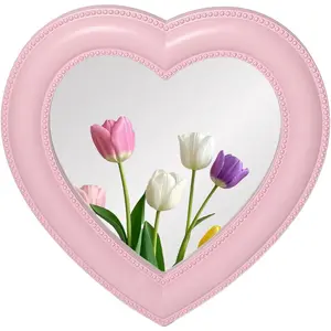 Heart Magnetic Locker Mirror for Girls, 6.9"x7.3" Real Glass Mirror Magnetic for School Locker, Locker Accessories Makeup Mirror for Bathroom Fridge Office Cabinet Gym (Pink)