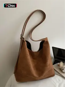 Retro suede shoulder bag, Casual shoulder bag, suede bucket bag, large capacity, simple crossbody bag, magnetic suction design, armpit bag, simple and comfortable handbag suitable for work, shopping, travel, commuting bag, Crossbody Tote Bag