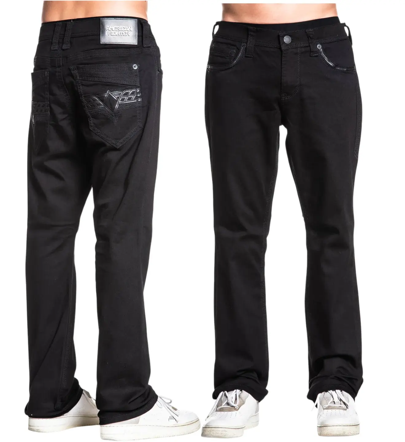 American Fighter Men's Striker Relaxed Fit Mid Waist Plain Denim Pants - Menswear, Black Cotton-Spandex Jeans, All Seasons, Cold Wash, 34in Inseam, Casual, Loose-Fitting, New Arrival, Striker Black, Polyester, Trouser, Clothes, Mensfashion, Casual Wear, J