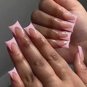 24pcs Temporary Glossy Fake Nails, Essential Party Nail Tips Kit, Reusable No Bake French Style, Perfect for Birthdays & Dates, Easy to Apply