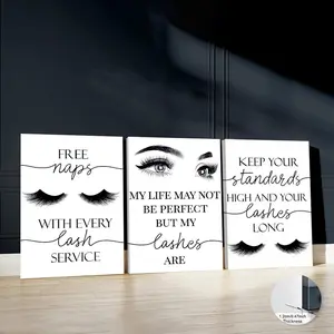 Eyelash Extensions Quotes Pattern Canvas Painting without Frame, 3 Counts/set Eyelash Wood Wall Art, Wall Art Decor for Home Living Room Bedroom, Ornaments