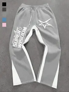 Y2K Men's Casual Colorblock Letter Print Drawstring Waist Sport Pants, Star Pattern Sports Pants, Mens Sportswear, Boyfriend Gift, Christmas Gift, Sports Bottoms, Athleisure Pants, Casual Comfy Sweatpants, Athletic Bottoms