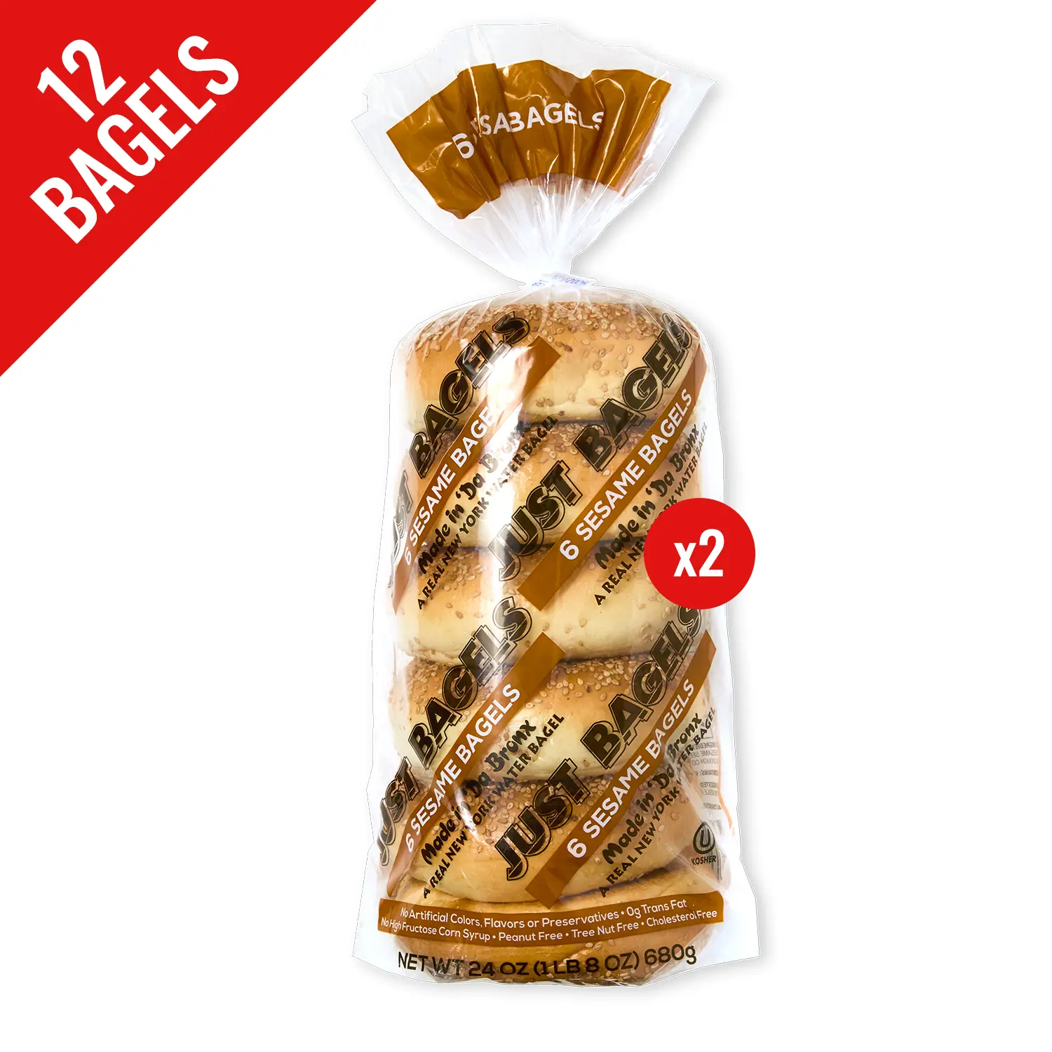 Just Bagels - Sesame Bagels - 2 Packs Of 6 Bagels Per Pack - 12 Total Bagels. Non-GMO.