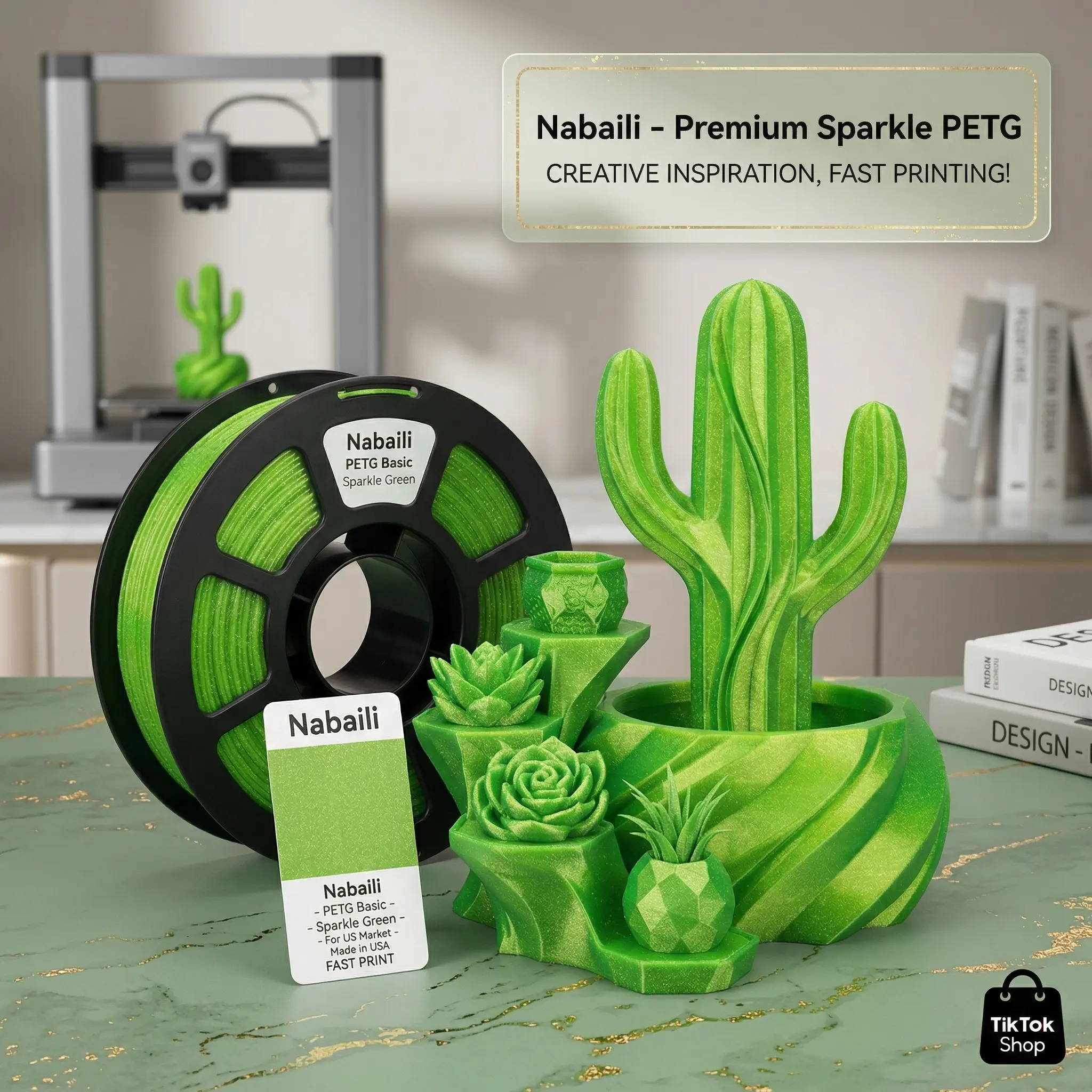 Nabaili Glitter Green PETG 3D Printer Filament, 1.75mm Diameter, 1KG Neatly Wound, +/-0.02mm Accuracy, FDM 3D Printer Compatible, USA Customer Choice Basic Option #SDL, Accuracy +/-0.02Mm