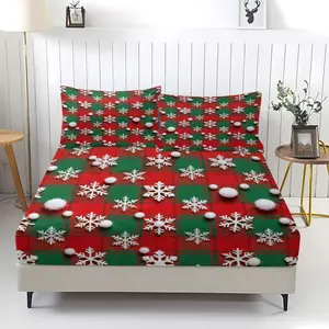 Set of 3 Christmas plaid pattern fitted sheets, cozy printed pattern, includes 1 flat sheet and 2 pillowcases, comfortable bedding, non-slip dust cover for bedrooms and guest rooms, suitable for kids and adults gifts