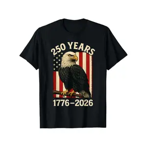 250 Years American Flag with Eagle USA 1776 2026 Vintage T-Shirt 250Th Anniversary America 1776-2026 USA Flag Independence Day T-Shirt Fashionable And Casual Round Neck Tee Unisex Holiday Gift, Casual Outing, 2026 New Style T-Shirt 180G
