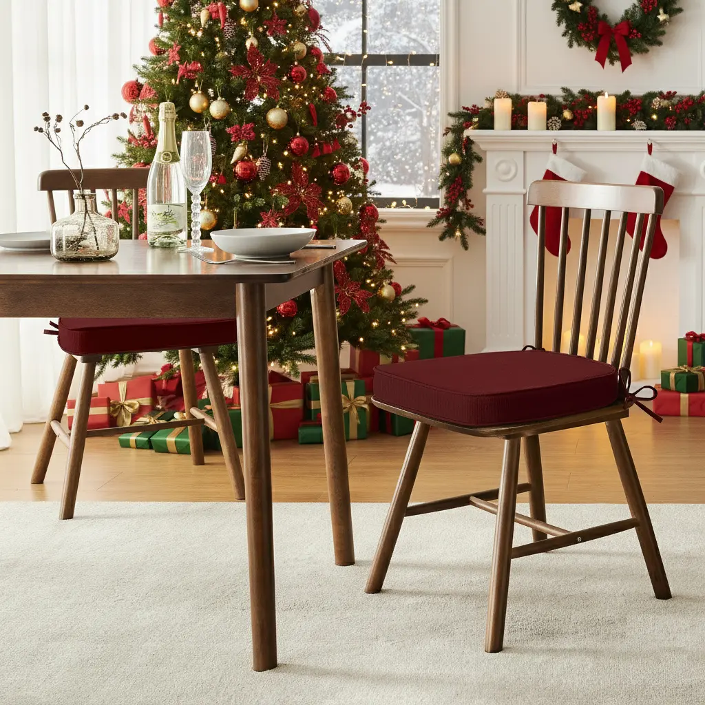 【Back to School】Downluxe D-Shaped Indoor Chair Cushions for Dining Chairs, Non Slip, 17" x 16" x 2.5", Premium Slubbed Fabric, High Density Foam, All-Season Kitchen & Dining Chair Protectors for Home