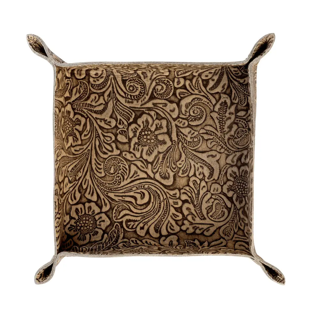 Myra Copperwind Stylish Antique Brown Leather Tray - Kitchen Tableware with Compact Build, Handcrafted Finish, Lightweight Design, Raised Snap Corners, Structured Square Form