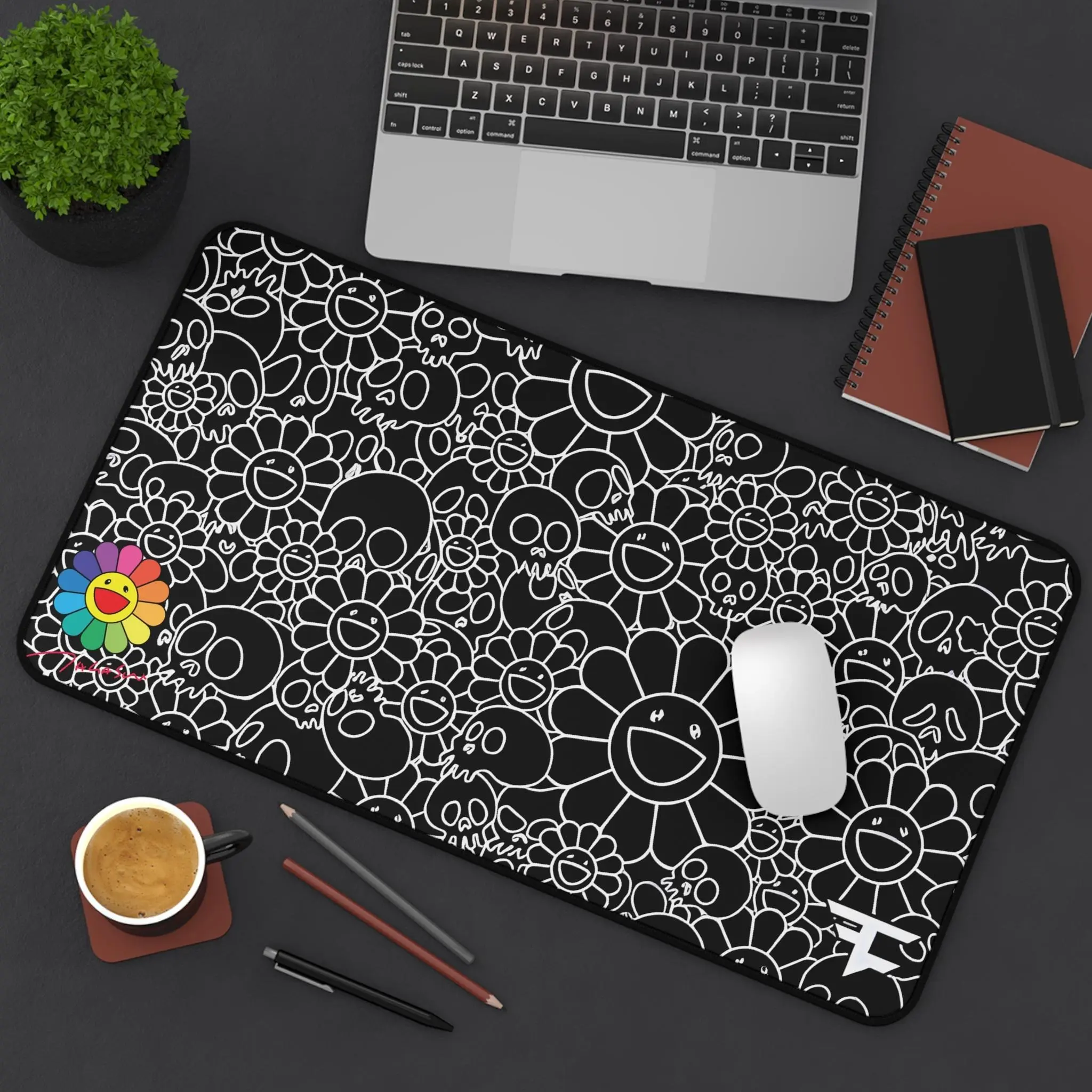 Faze Clan x Murakami Black and White Desk Mat – Faze Clan x Murakami Merch Extra Large Gaming MousePad, Gaming Accessories, Desk Decor Setup, Gaming Room Supplies, Desk Mat, PC Accessories, Non-Stitched Mat