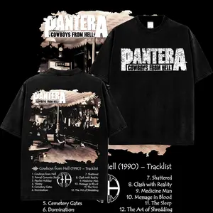 [MetalStyle] Pantera Cowboys from Hell Tracklist Retro Unisex 100% Heavyweight Cotton T-Shirt – 90s Records Rock Cotton Tee, Groove Metal Rock Band Shirt, Oversized Vintage Tee, Heavy Metal Merch, Gift for Rock Fans