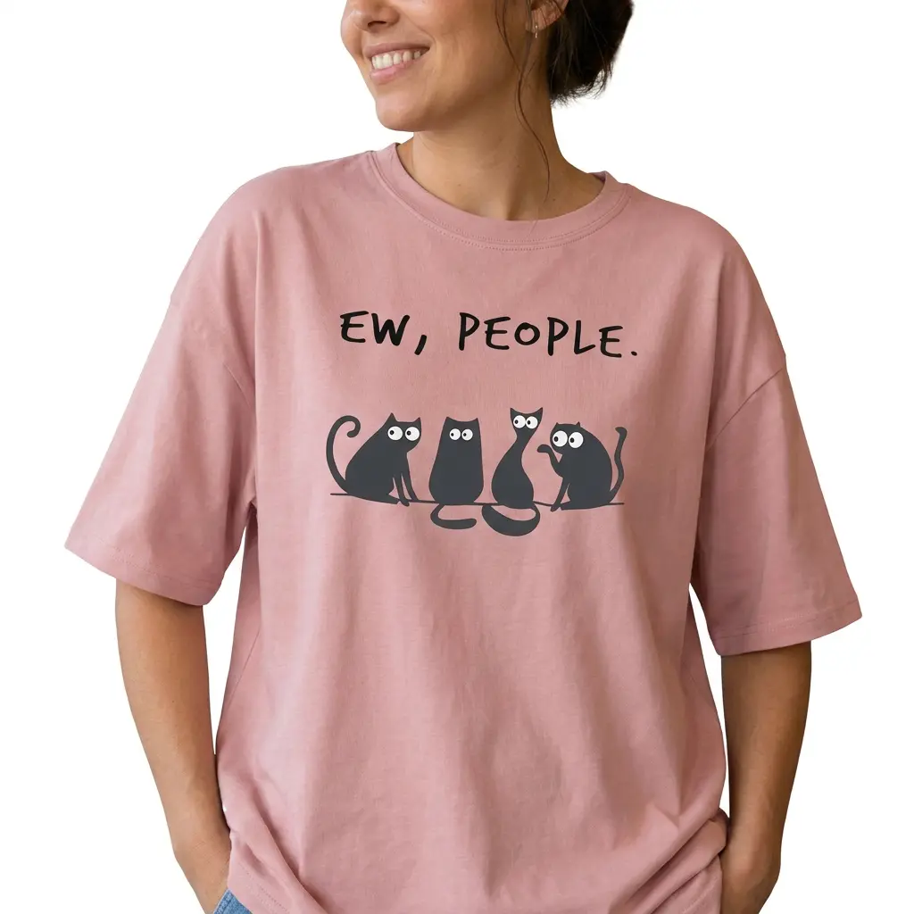 Funny Cat Shirt Women Ew People Introvert Graphic Tee Plus Size