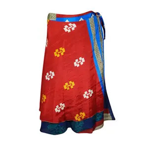 Wrap Skirt, Sari Silk Two Layer Reversible Boho Beach Skirt Onesize