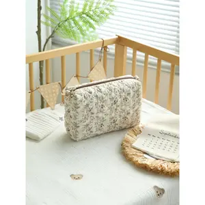 Quilted Floral Hanging Storage Organizer, Lightweight Portable Decorative Storage Pouch for Home Wall, Cabinet, Travel & Car Interior Use